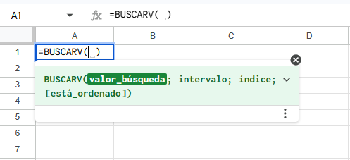 Hoja de cálculo con la función BUSCARV en Excel
